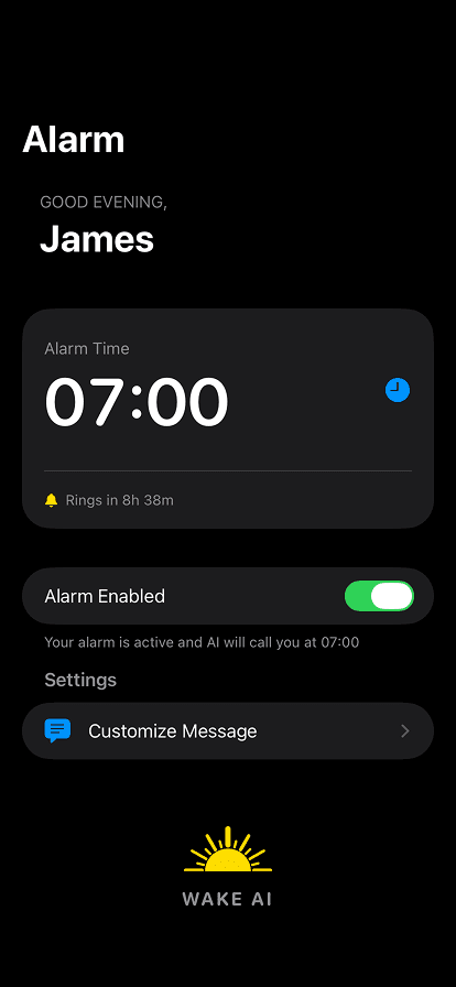 Wake AI App Screen 1